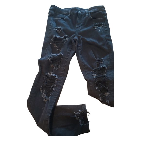 Bundle American Eagle Black Wash Distressed Jeggings Sweater and Cardigan - Picture 2 of 16